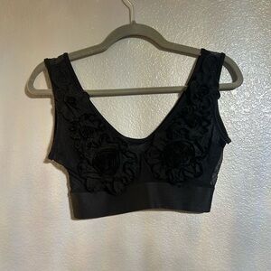 Women’s black flower mesh see through crop top size small